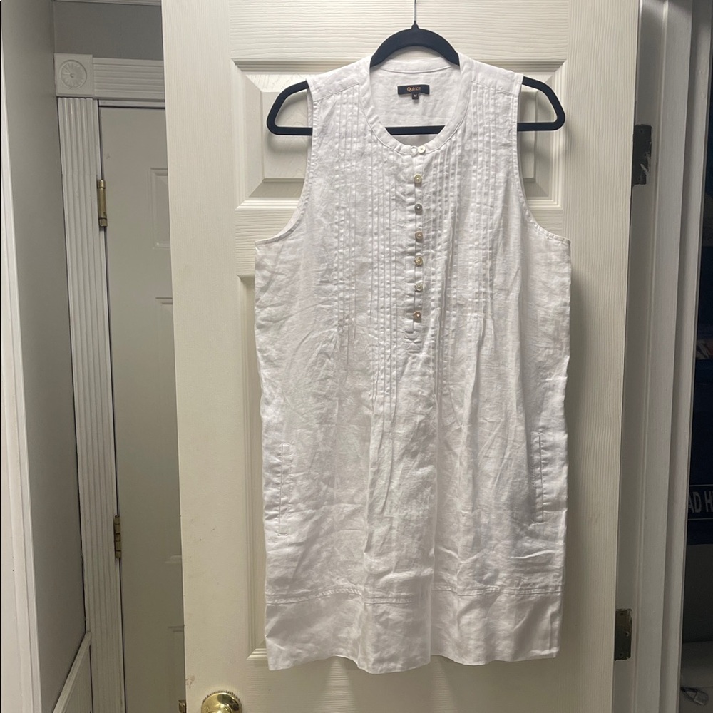Quince White Sleeveless Button-Down Dress